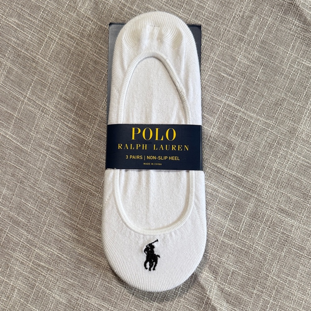 Polo by Ralph Lauren White No-Show Liners Dress Socks Non-slip Heel 3 Pair
